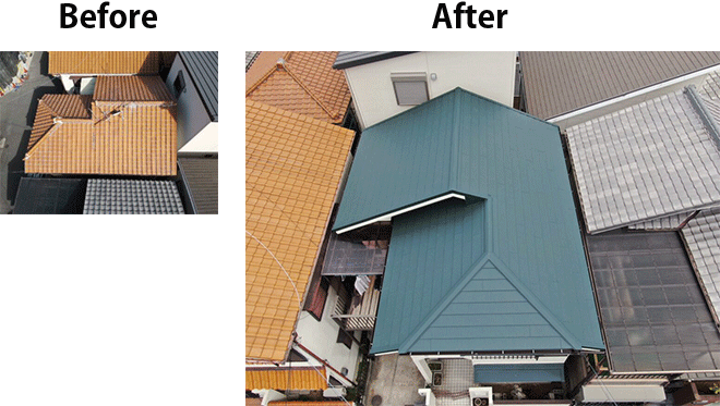 総額290万円で瓦から『スーパーガルテクト』への屋根葺き替え・外壁塗装を行った事例