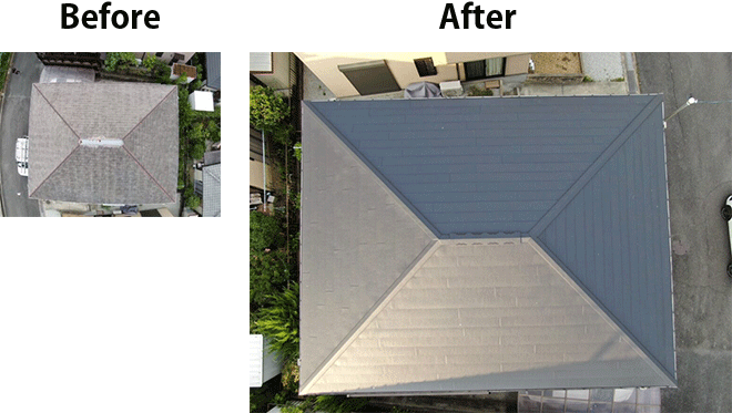 屋根カバー工事と外壁塗装工事を同時に行う 188万円 京都府木津川市