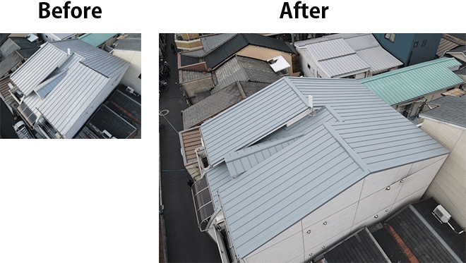 立平（たてひら）葺きの屋根カバー工事　大阪市淀川区