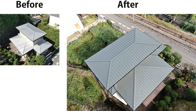 立平葺きの屋根カバー工事　奈良県生駒市