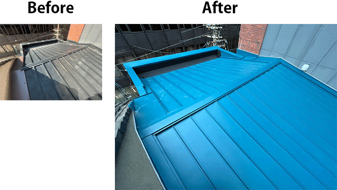 立平葺きの屋根カバー工事　大阪市中央区