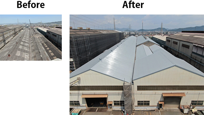 兵庫県で行った大波スレート(10,000㎡)の屋根カバー工事